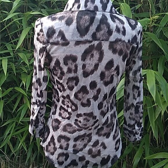 INC International Concepts sheer animal print button up blouse - Picture 5 of 14